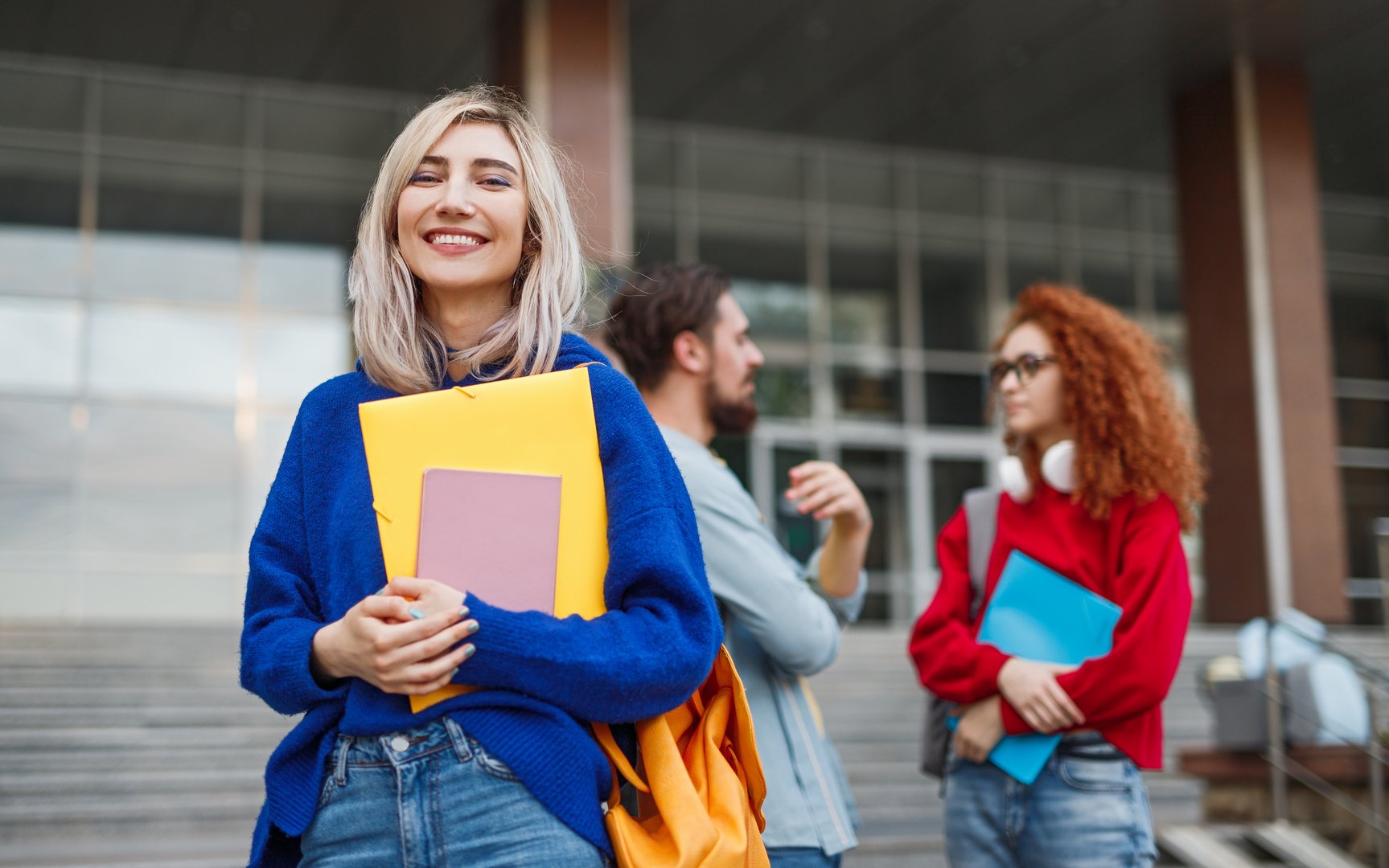 Cheerful young woman applying to university woman applying to university